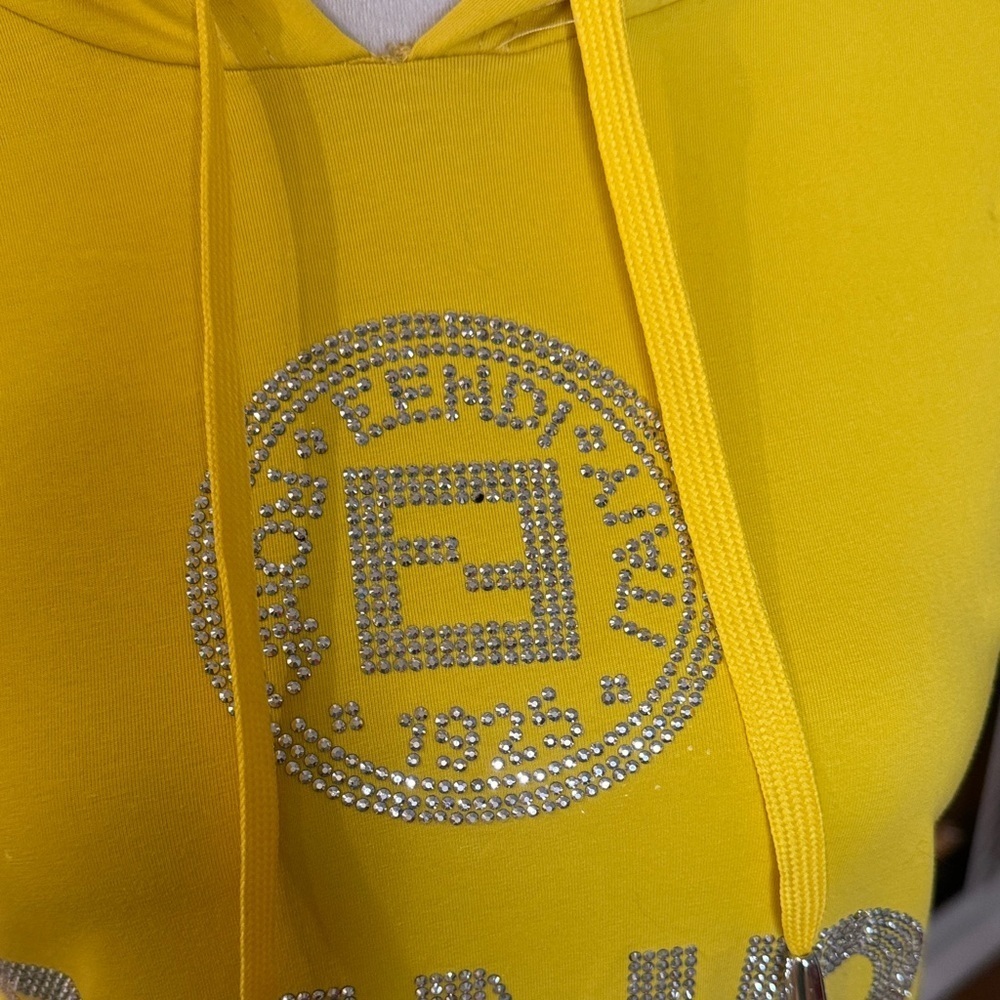 EENDI Women's Vibrant Yellow Hoodie with Sparkling Silver Accents - Picture 4 of 9